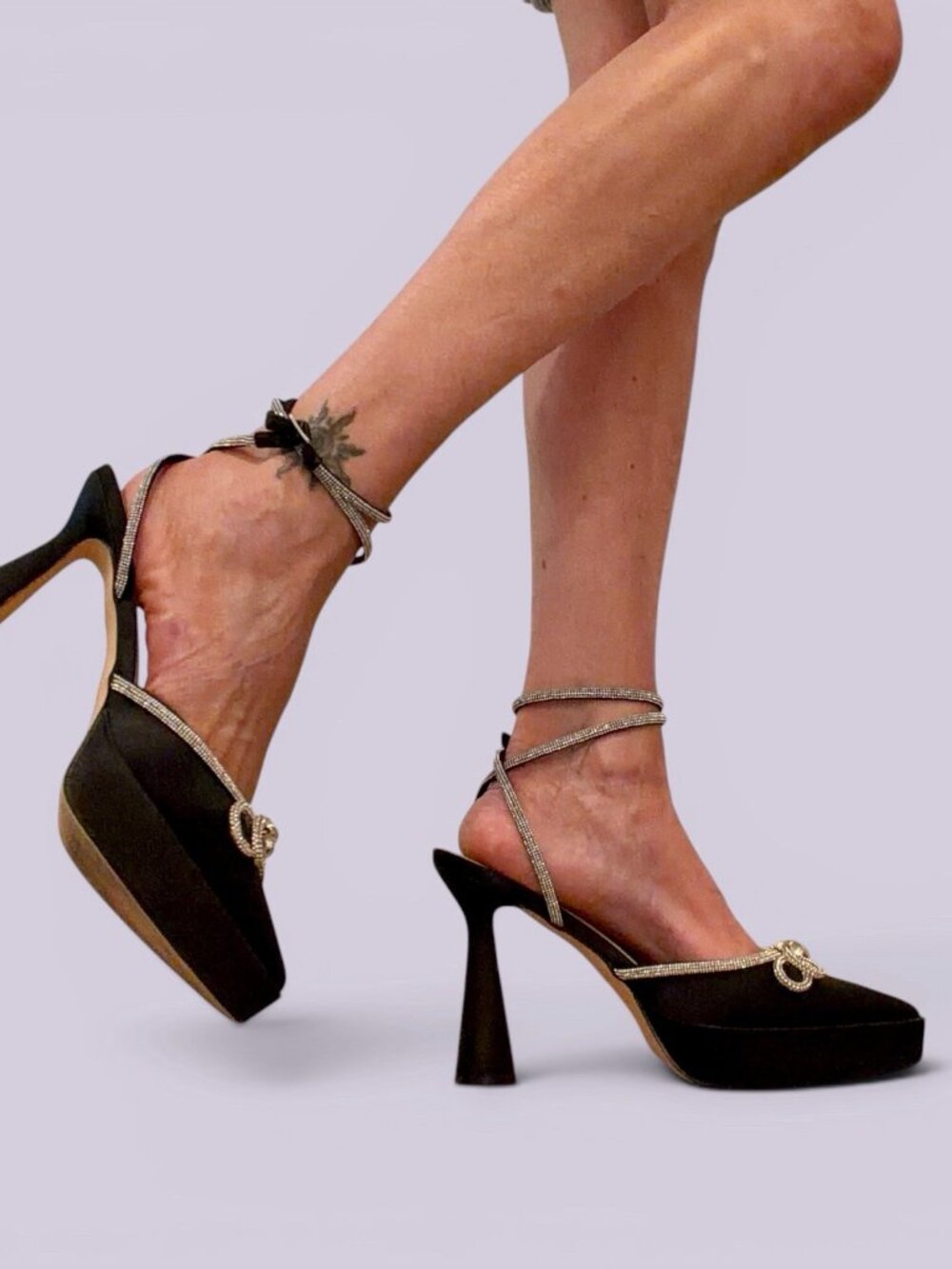Women Rhinestone Bow Platforms Chunky High Heels Slingback Pumps Sz 9